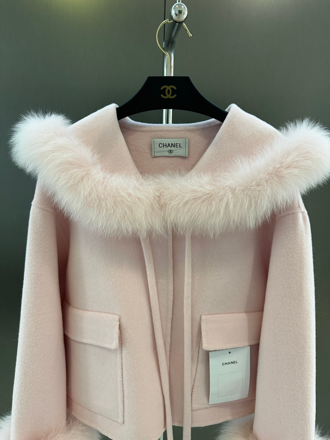 C 25fw New Fox Fur Wool Jacket(WHITE/PINK)