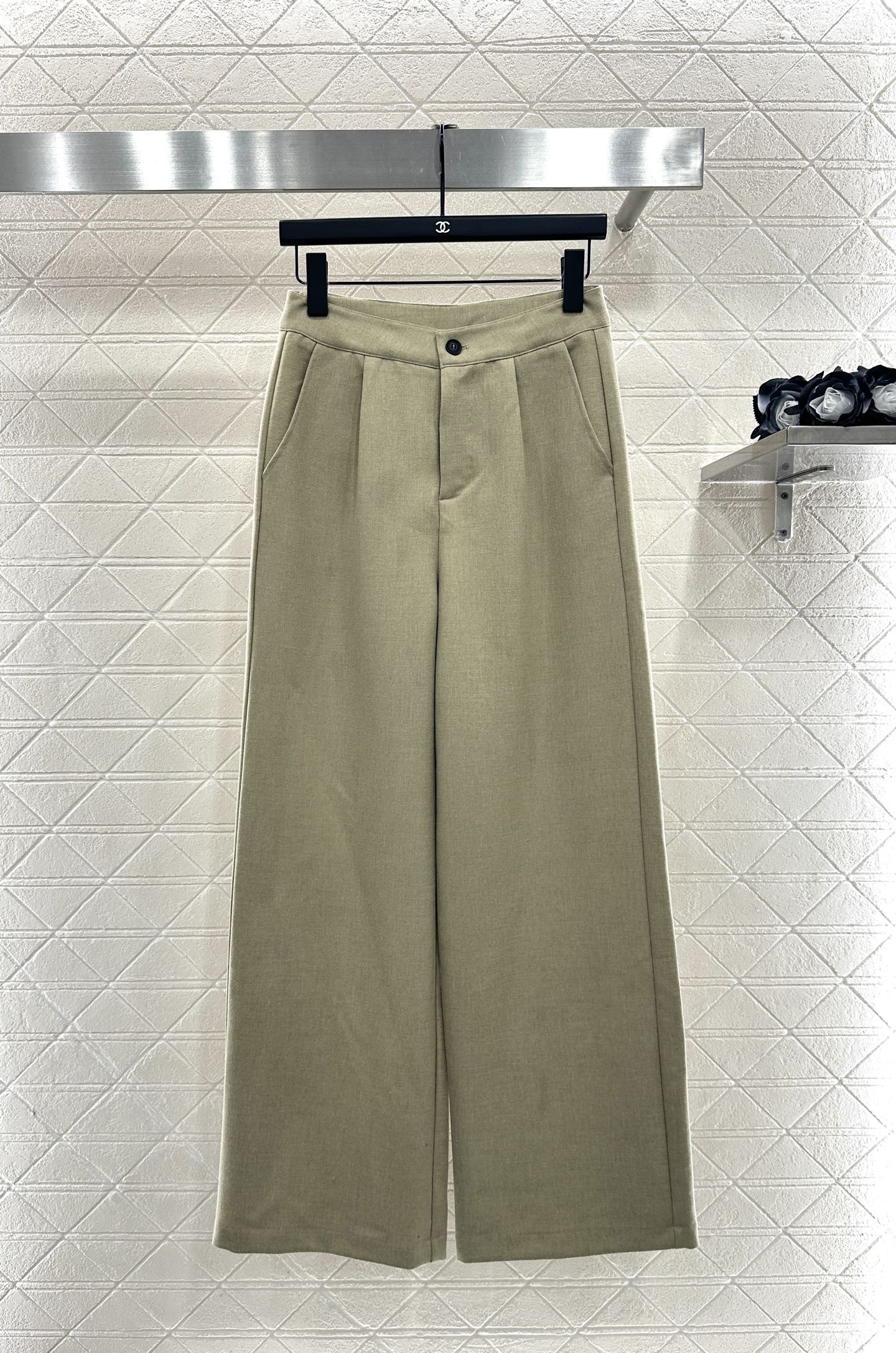 Di 25 Leather collar jacket and trousers suit(KHAKI/BLACK)