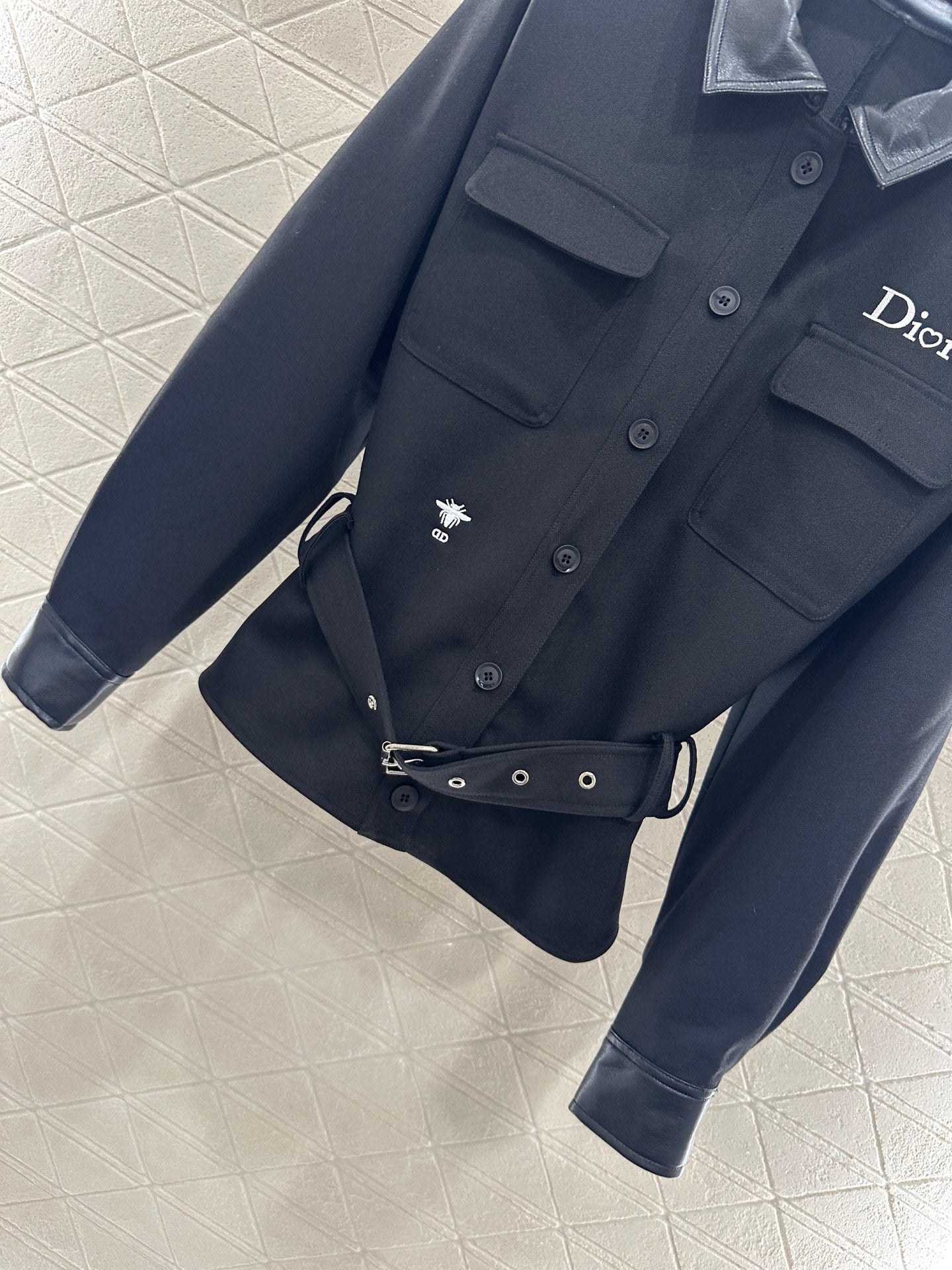Di 25 Leather collar jacket and trousers suit(KHAKI/BLACK)