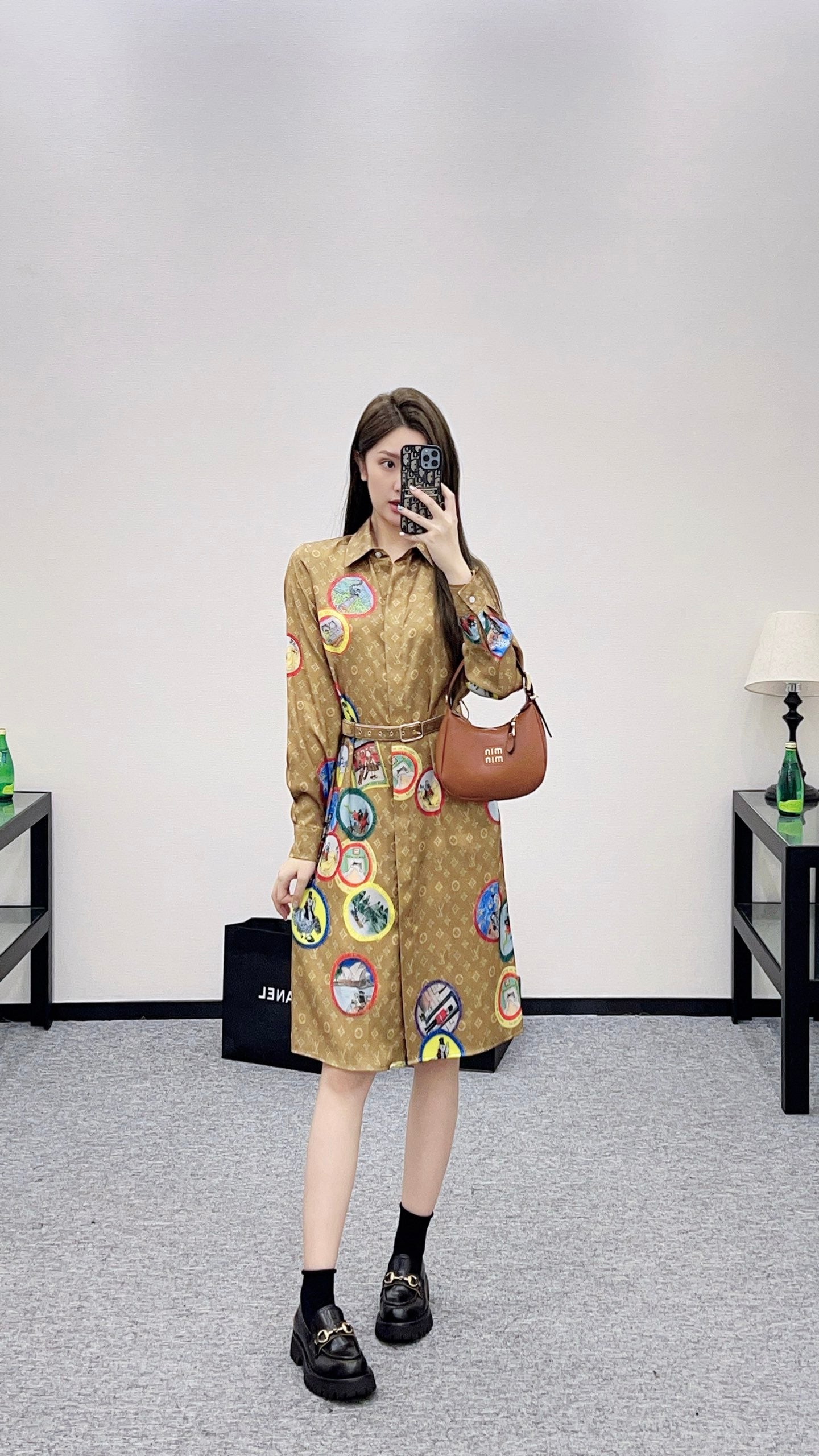 L 25 Lapel Printed Badge Shirt Dress