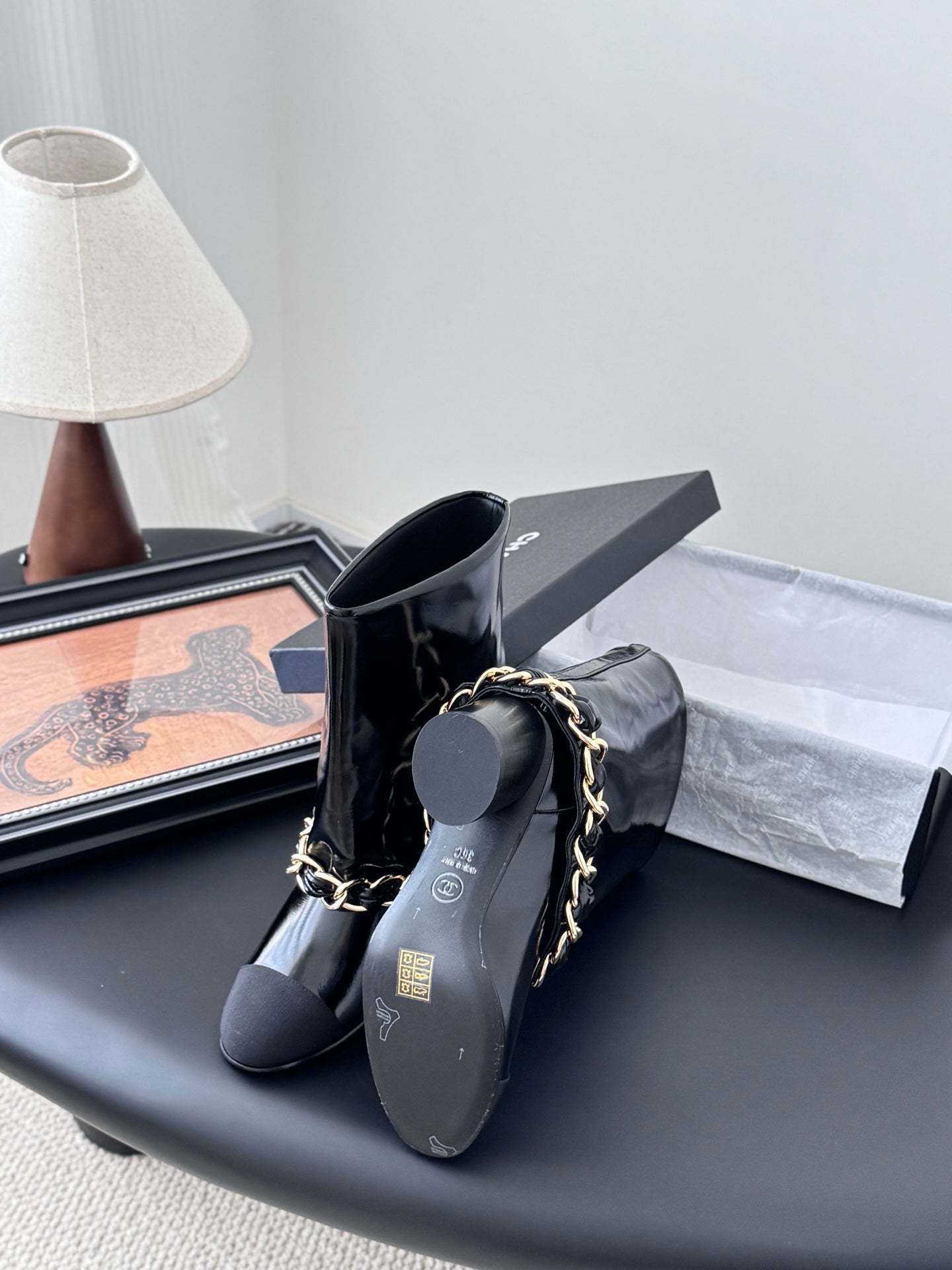 C 25K New chain mid-cut knight boots(Black/Glossy Black)