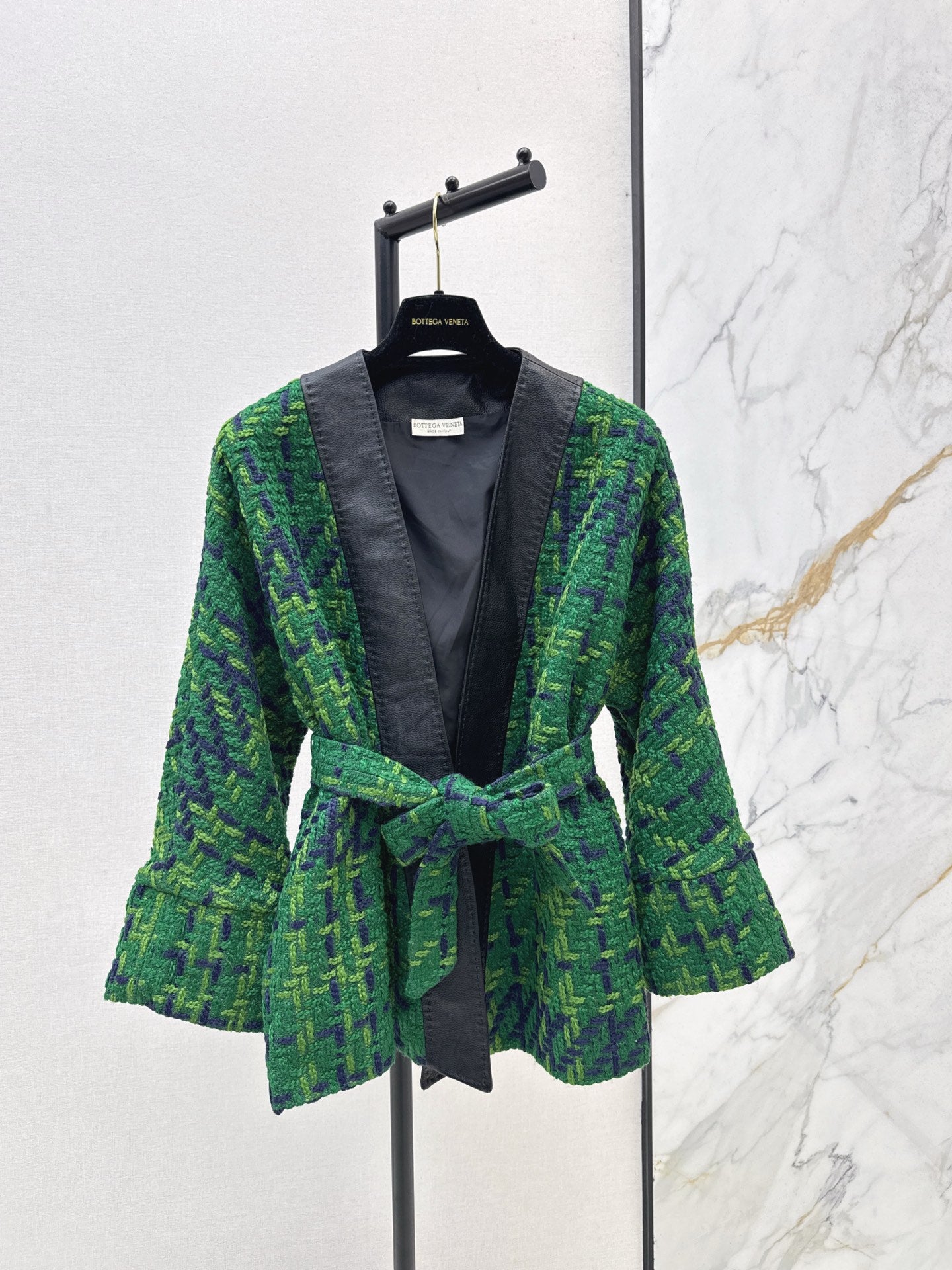 Bot 25 New leather trim woven woolen jacket(RED/GREEN/BLACK)