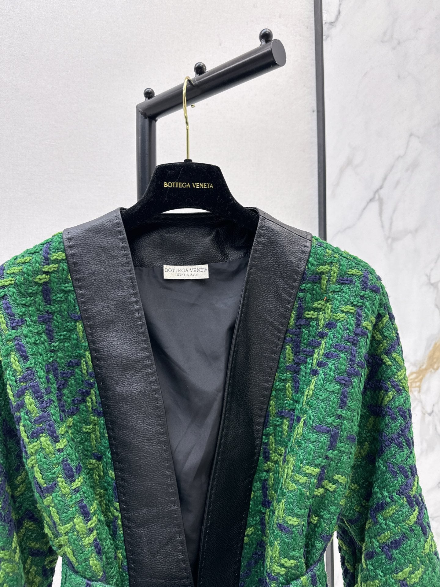 Bot 25 New leather trim woven woolen jacket(RED/GREEN/BLACK)