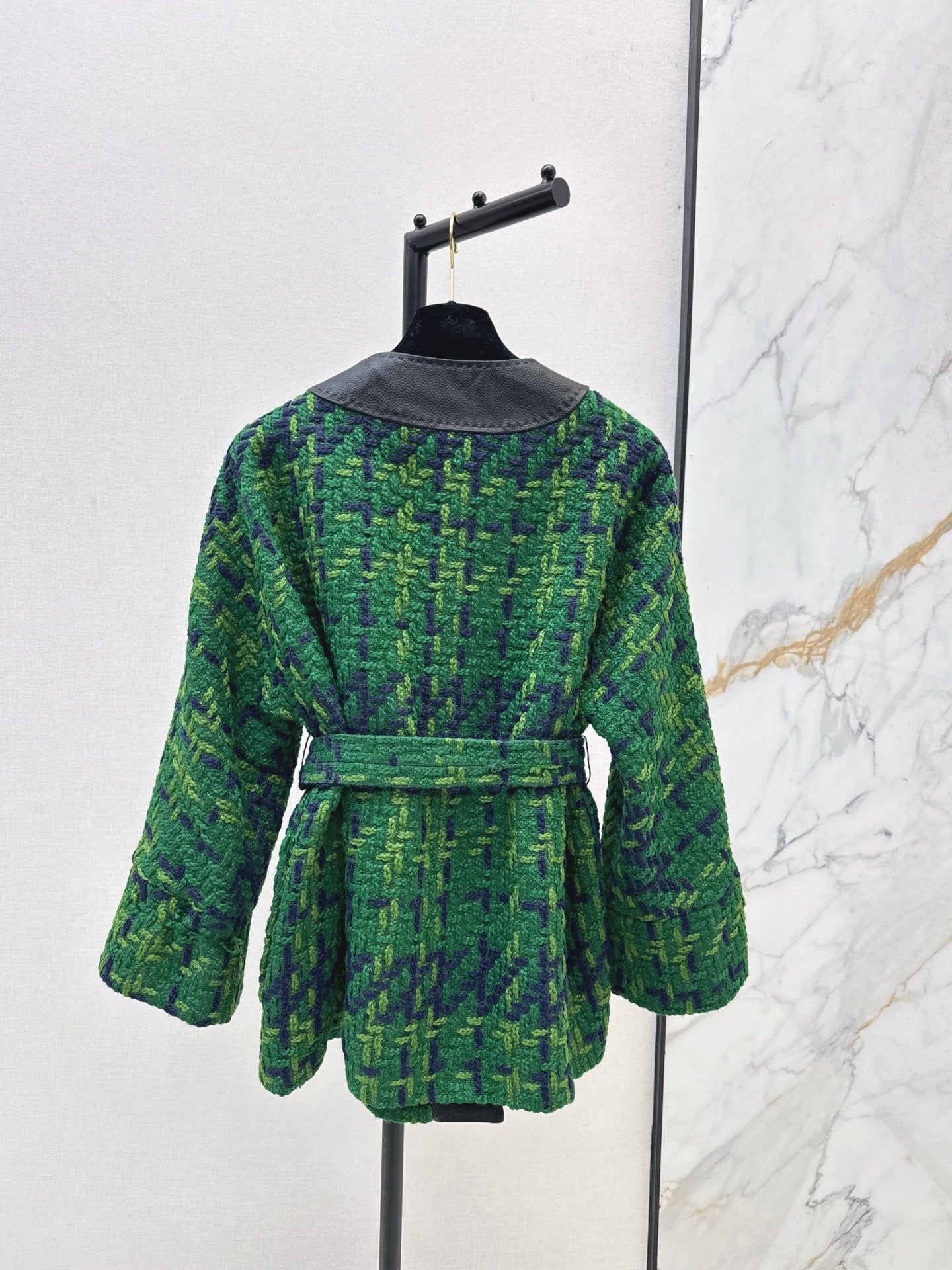 Bot 25 New leather trim woven woolen jacket(RED/GREEN/BLACK)