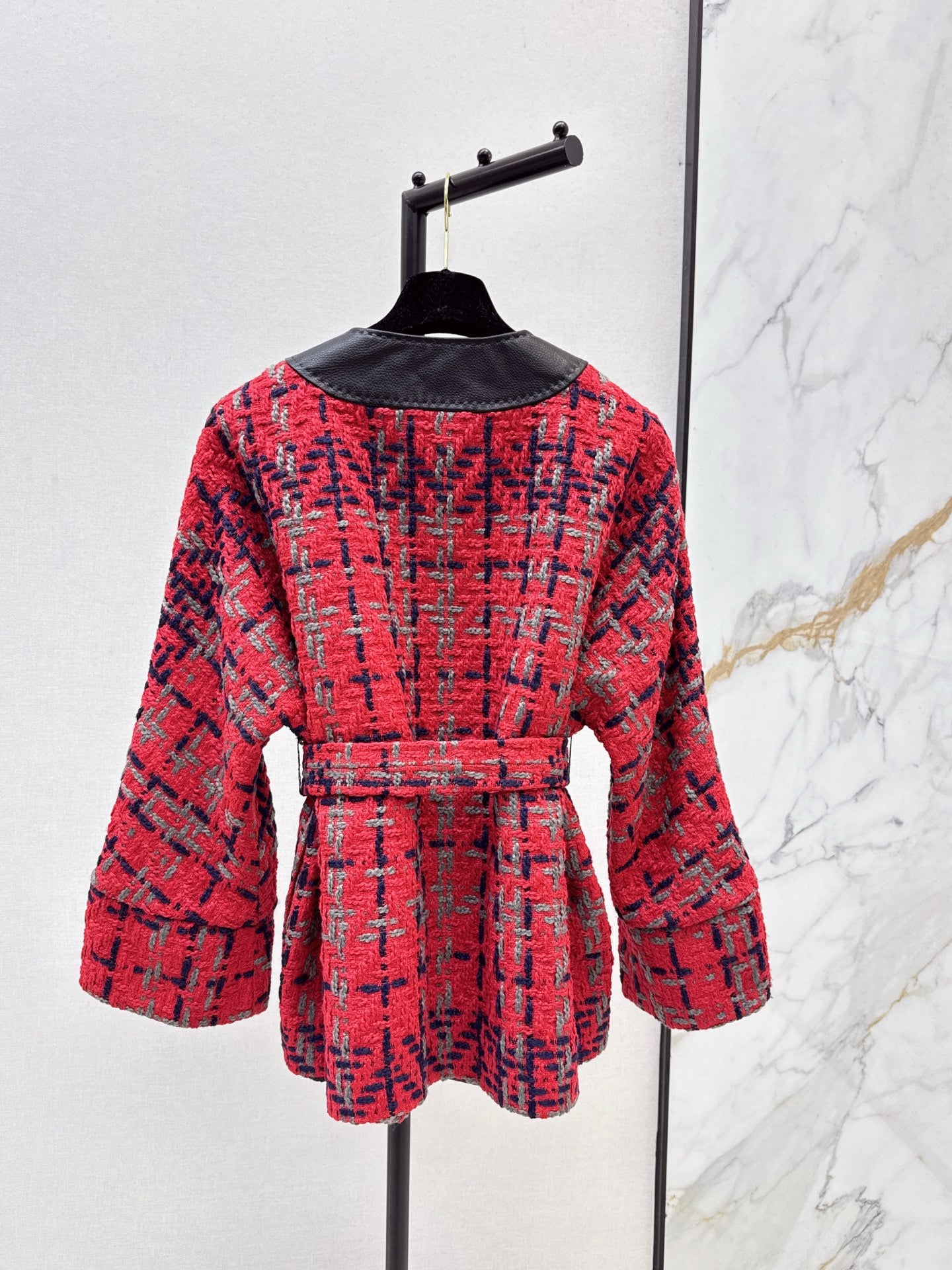 Bot 25 New leather trim woven woolen jacket(RED/GREEN/BLACK)