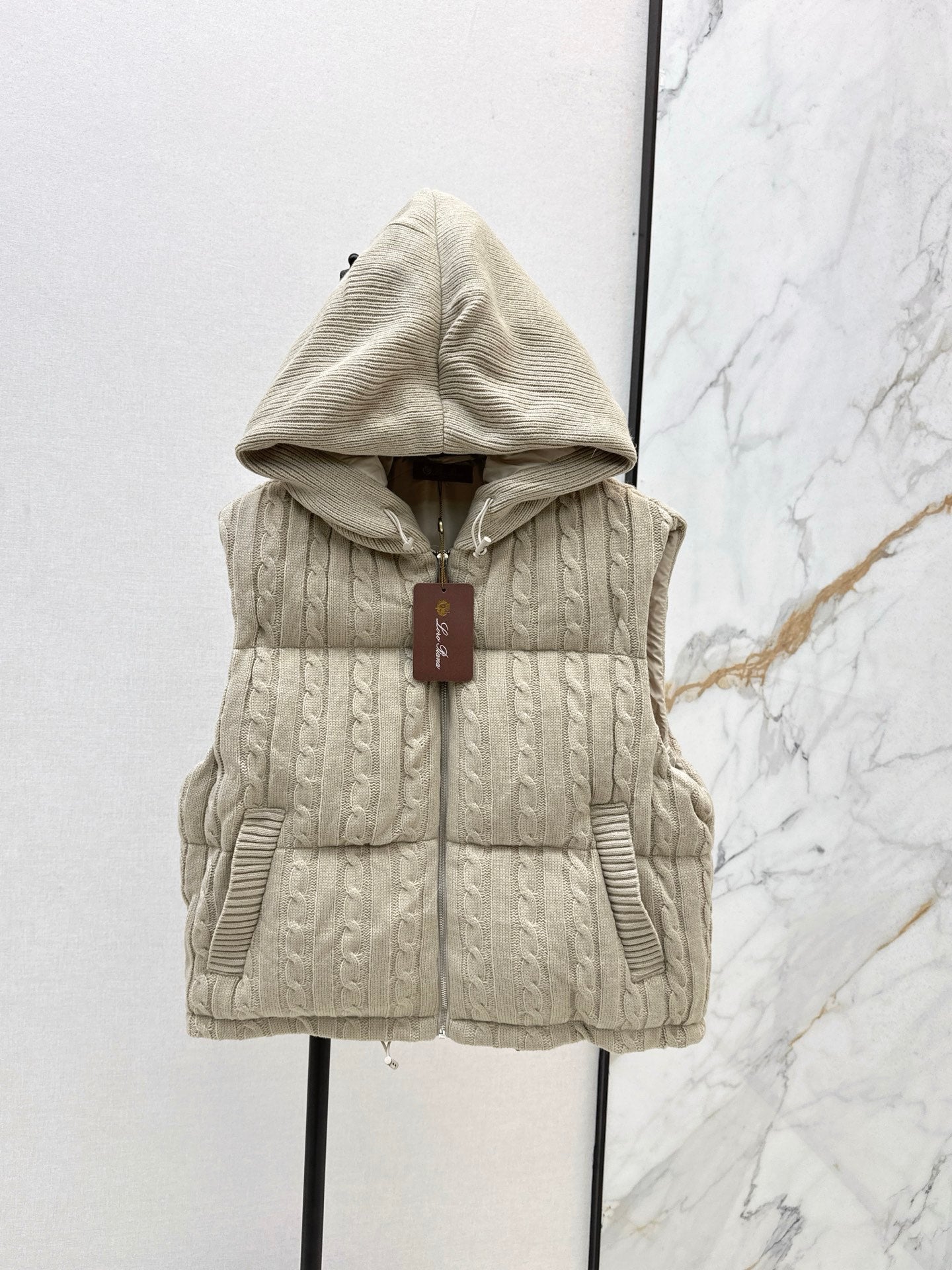 Lor 25 New Cable Knit Shell Down Vest Jacket(GRYA/BEIGI)
