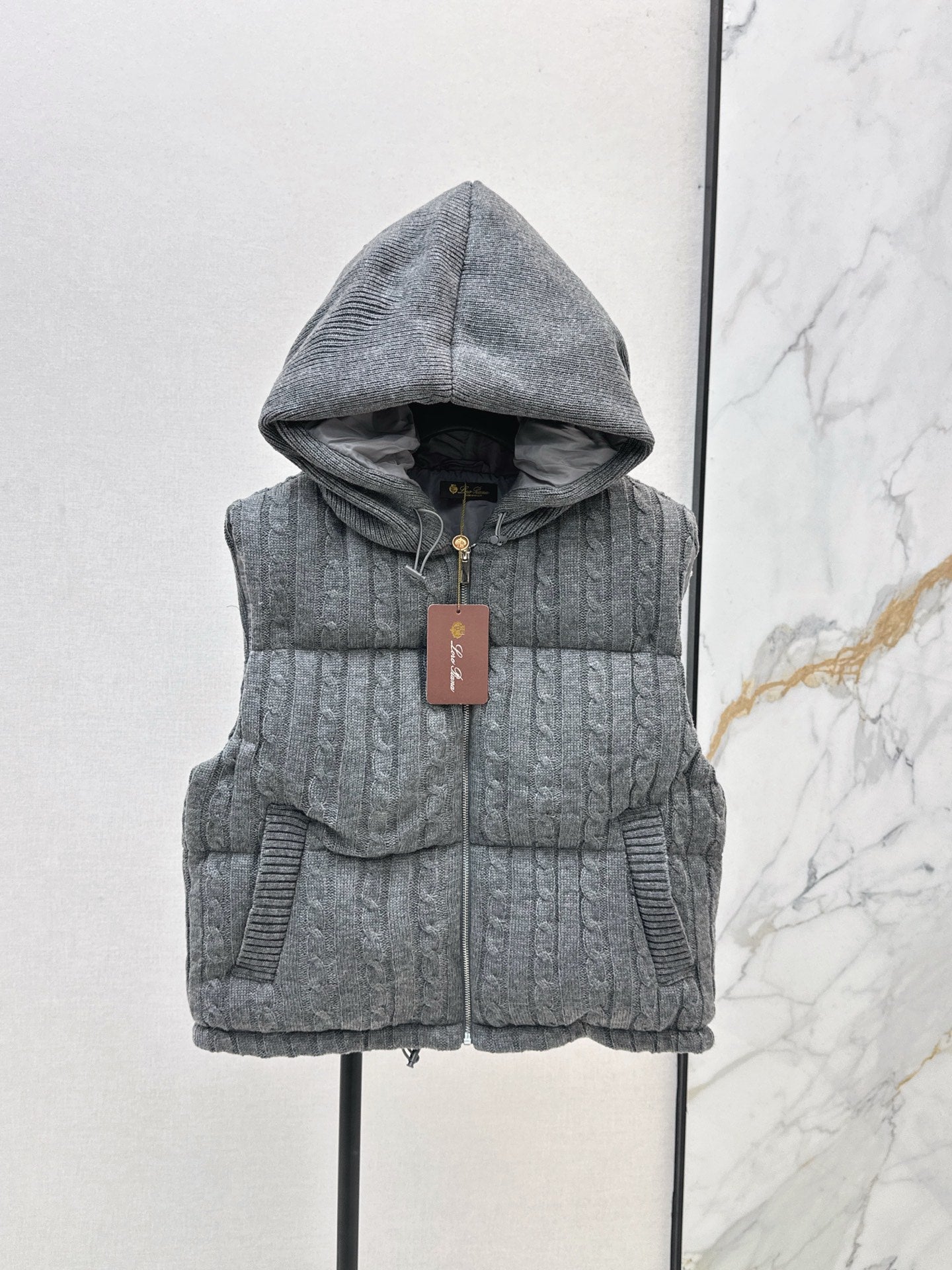 Lor 25 New Cable Knit Shell Down Vest Jacket(GRYA/BEIGI)