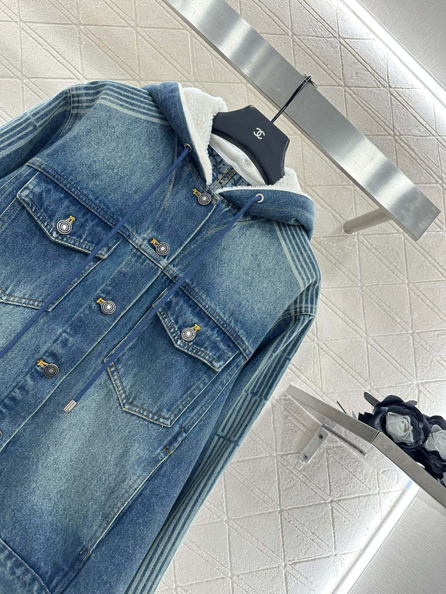 Di 25 Hooded plush denim jacket+pants set