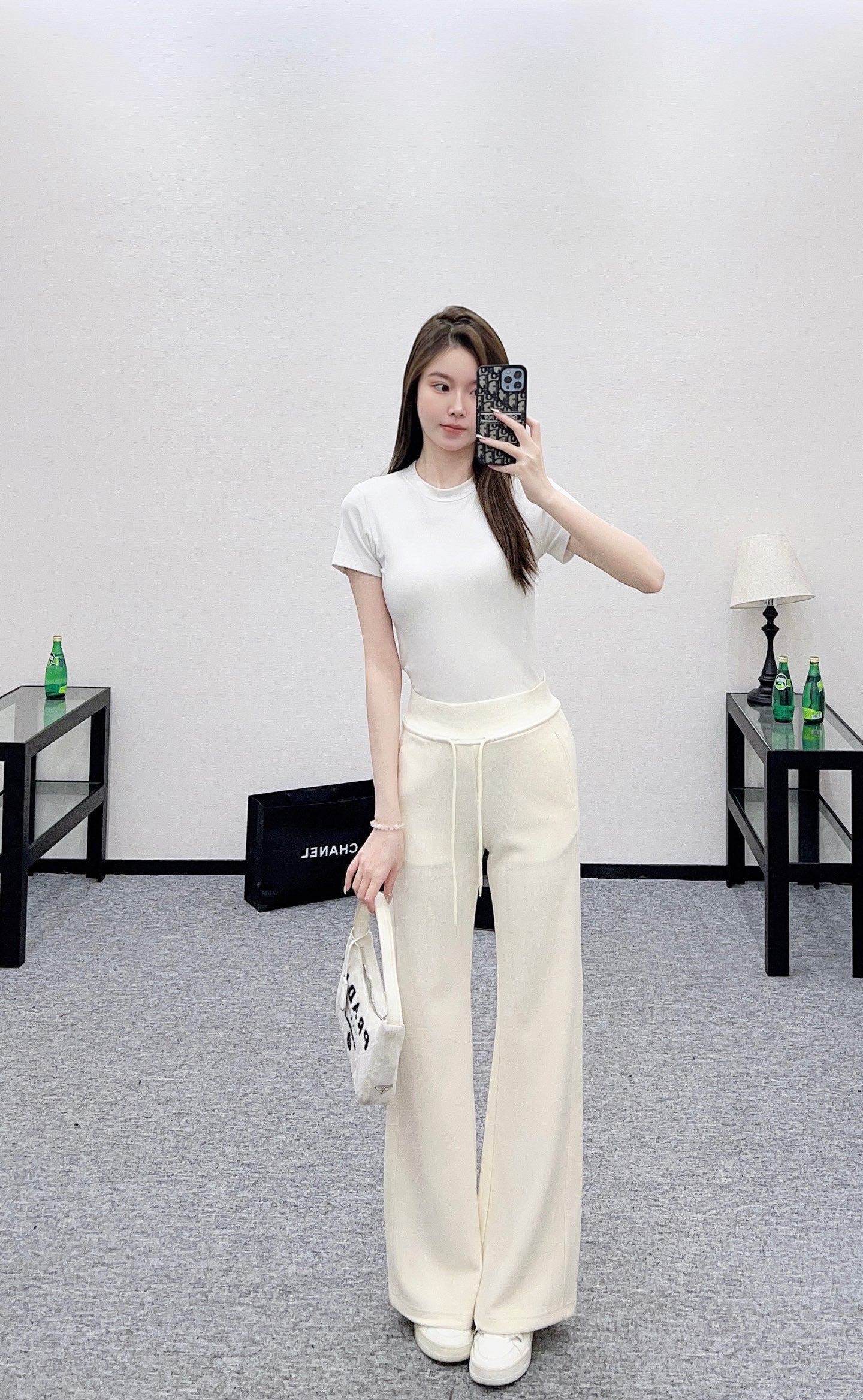 C 25 Drawstring wide leg pants(BEIGI/GRAY)