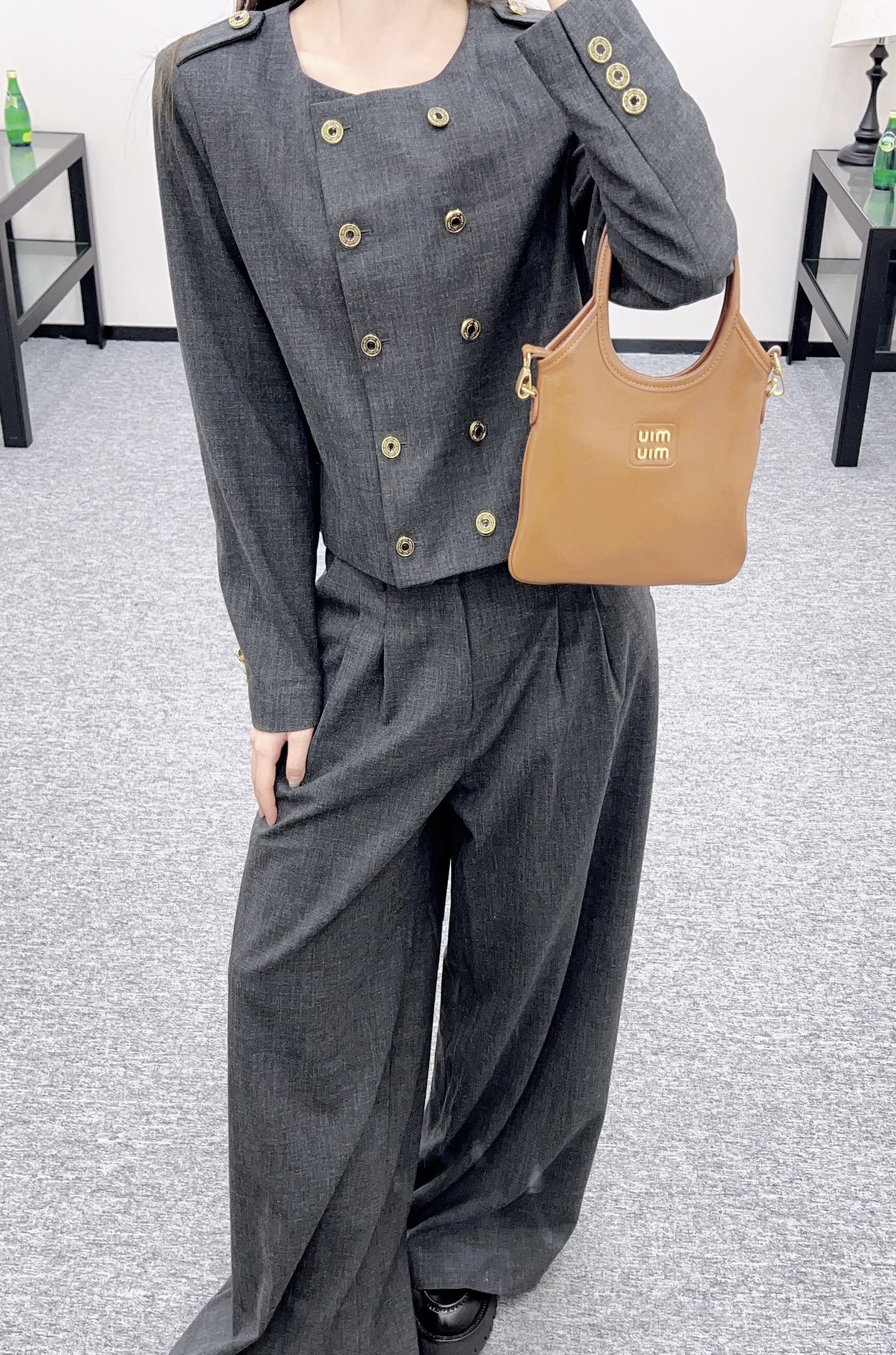 Mi 25 Round neck double breasted suit and pants set