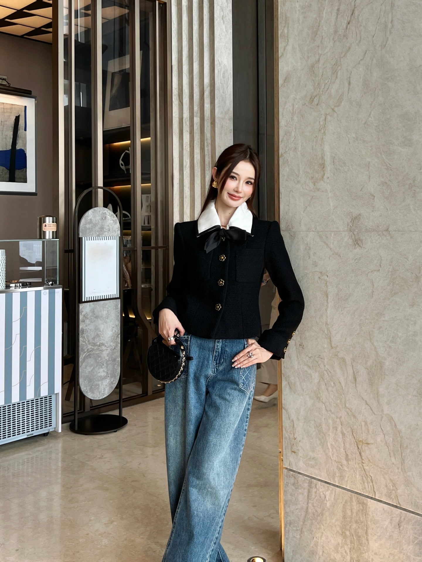 C 25 Collar bow wool blend jacket