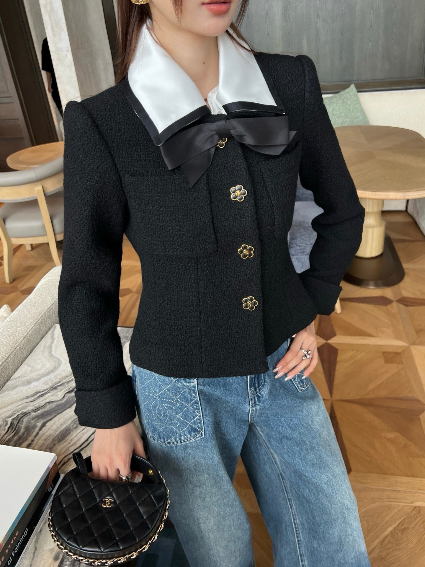 C 25 Collar bow wool blend jacket