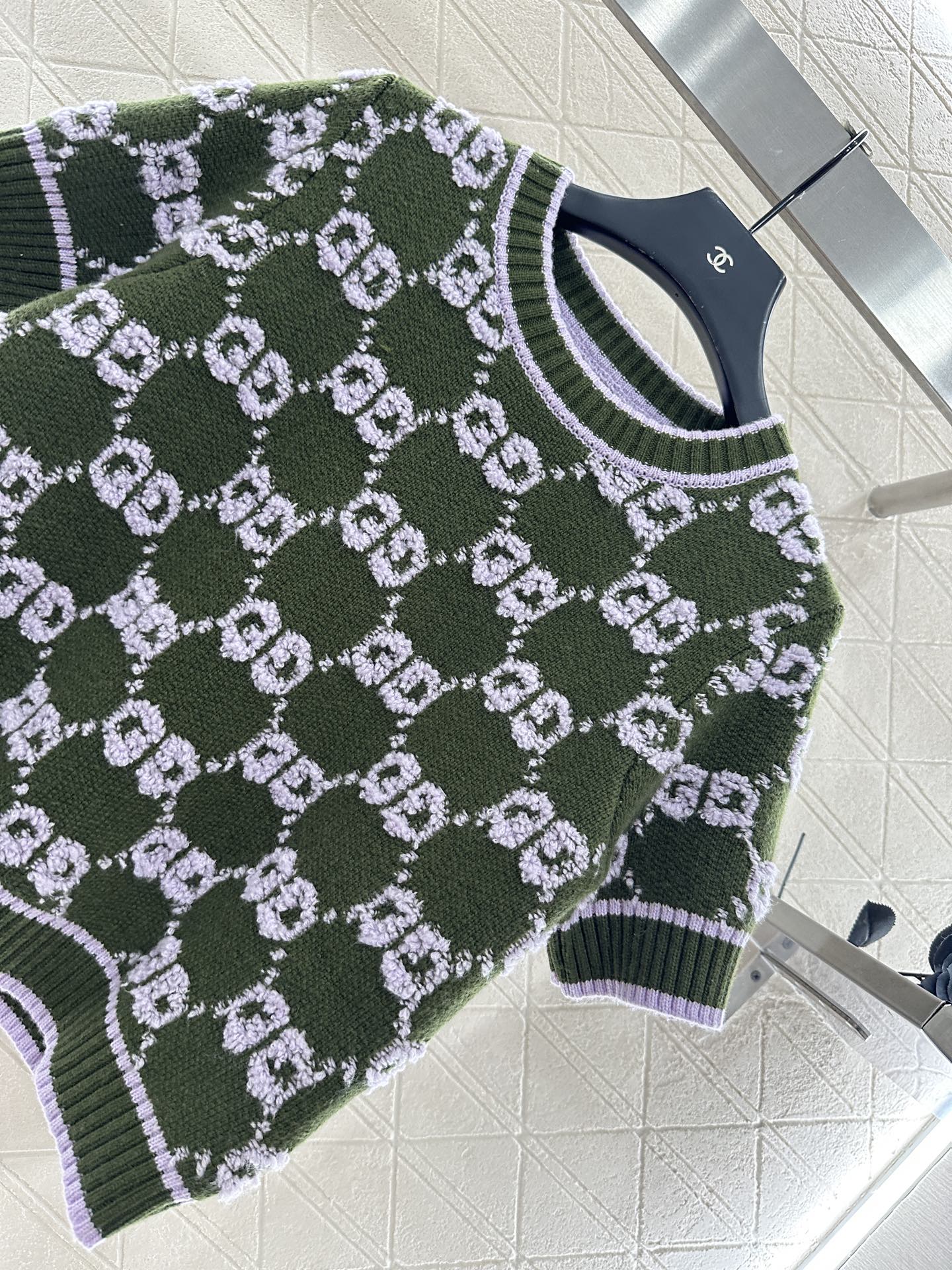 Gu 25 Crew neck jacquard logo wool short sleeves