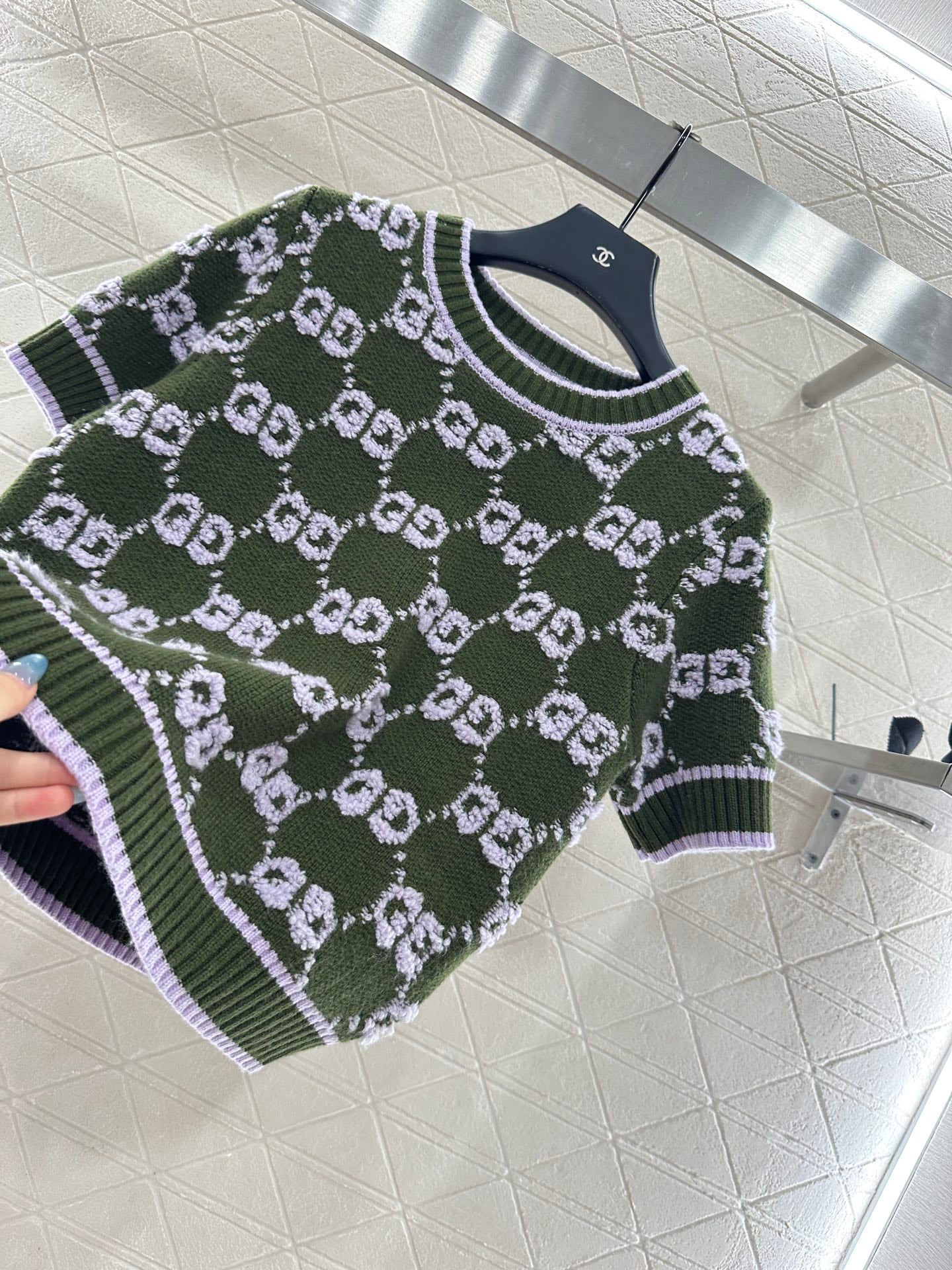 Gu 25 Crew neck jacquard logo wool short sleeves