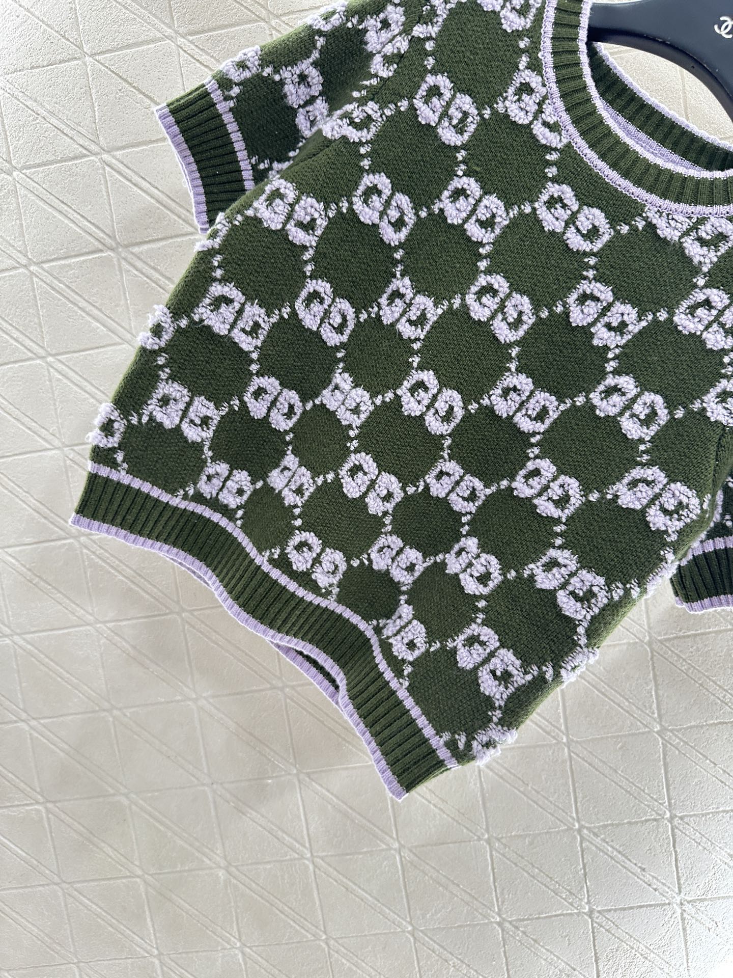 Gu 25 Crew neck jacquard logo wool short sleeves