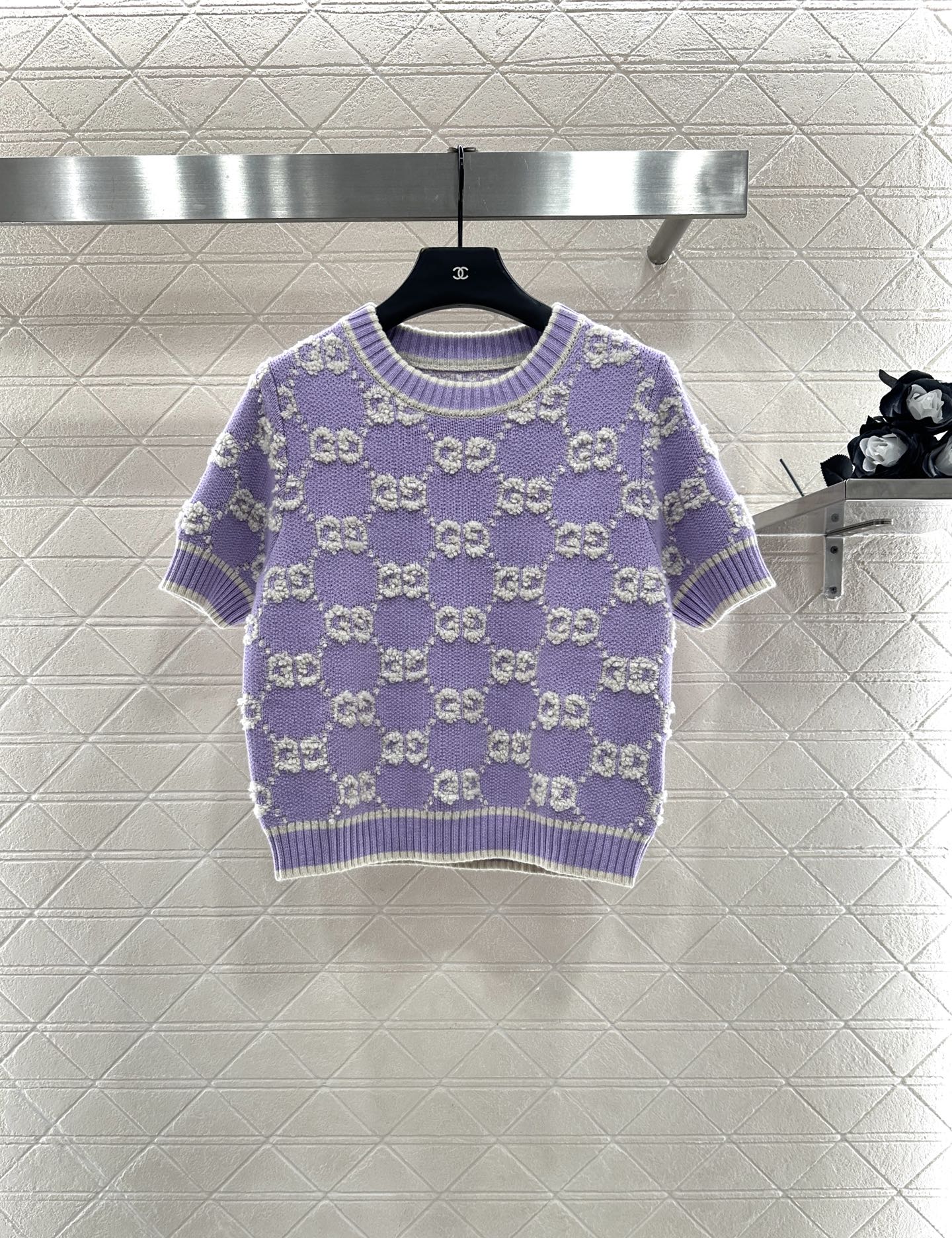 Gu 25 Crew neck jacquard logo wool short sleeves