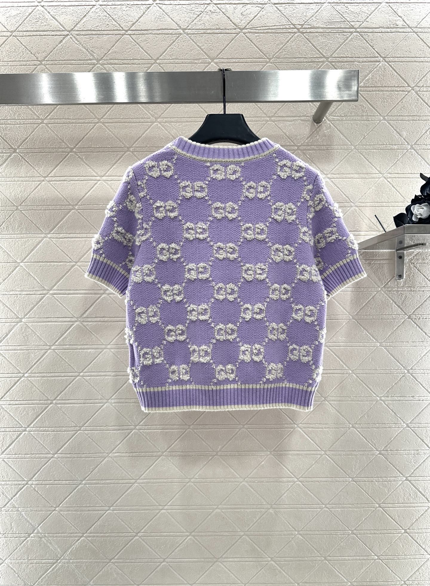 Gu 25 Crew neck jacquard logo wool short sleeves
