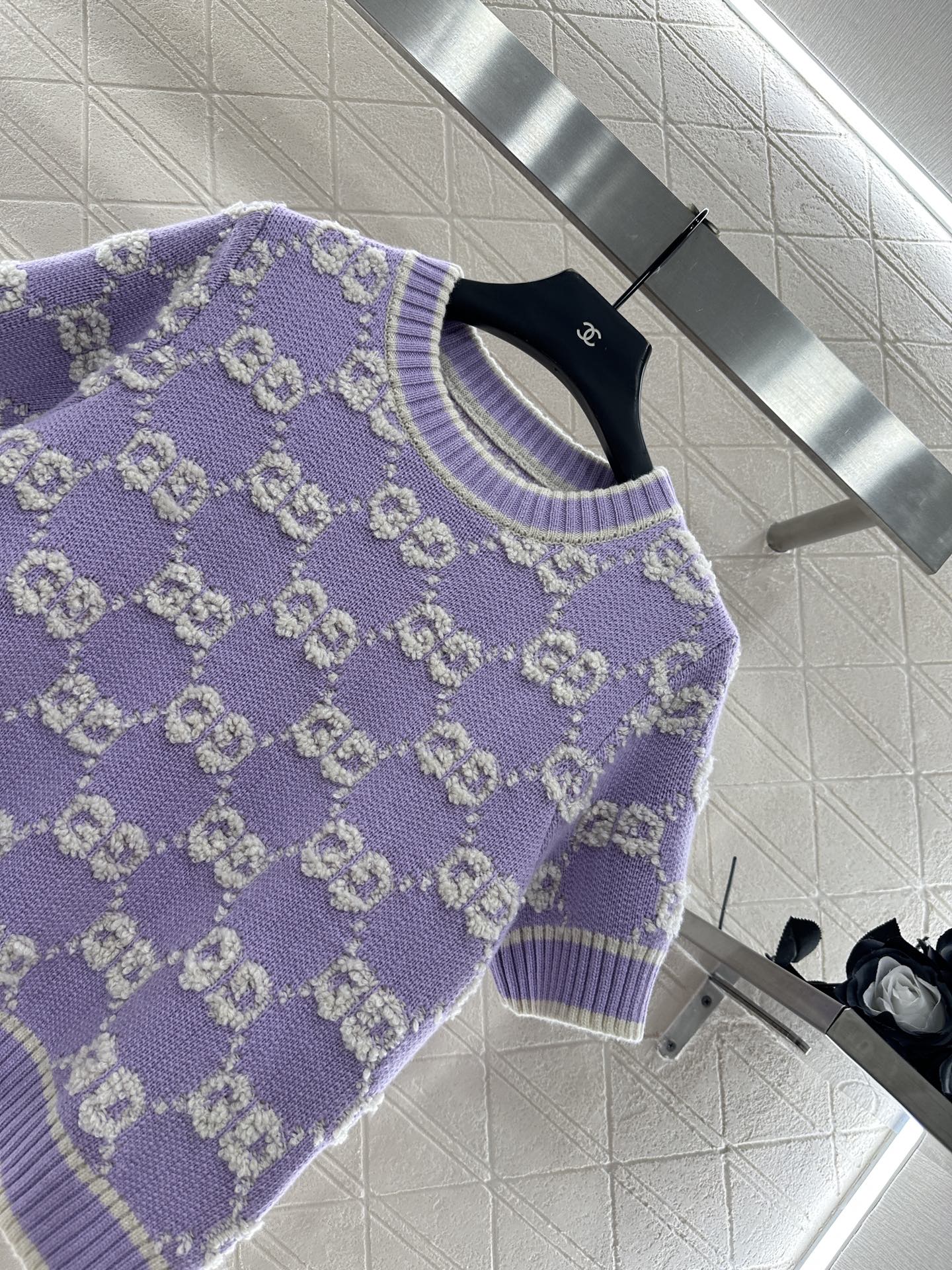 Gu 25 Crew neck jacquard logo wool short sleeves