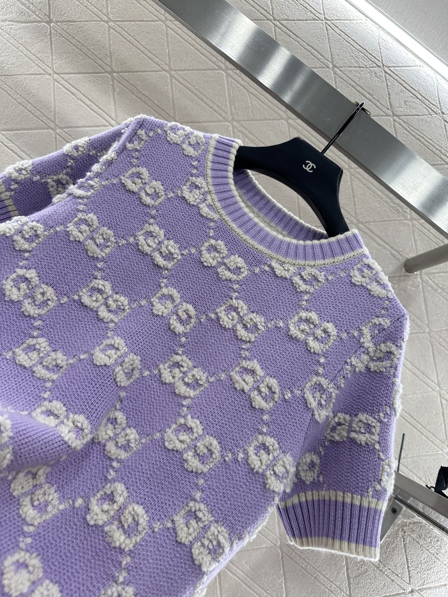 Gu 25 Crew neck jacquard logo wool short sleeves