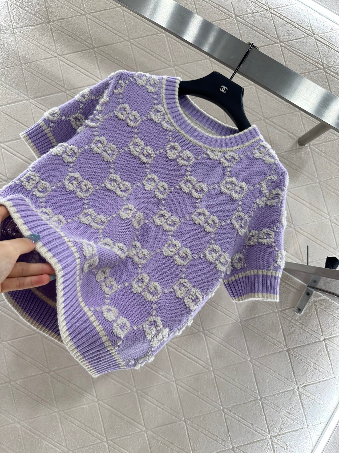 Gu 25 Crew neck jacquard logo wool short sleeves