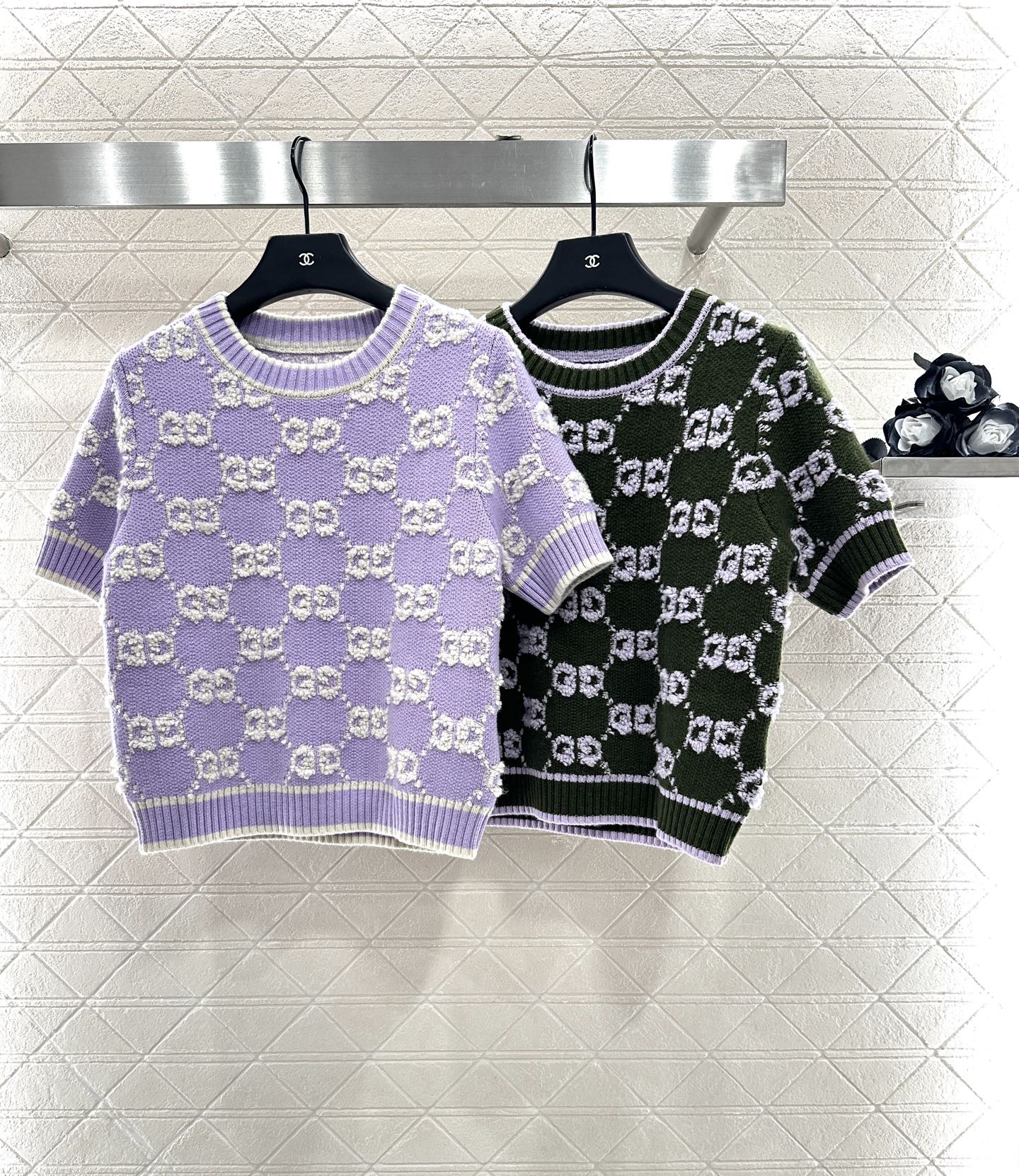 Gu 25 Crew neck jacquard logo wool short sleeves