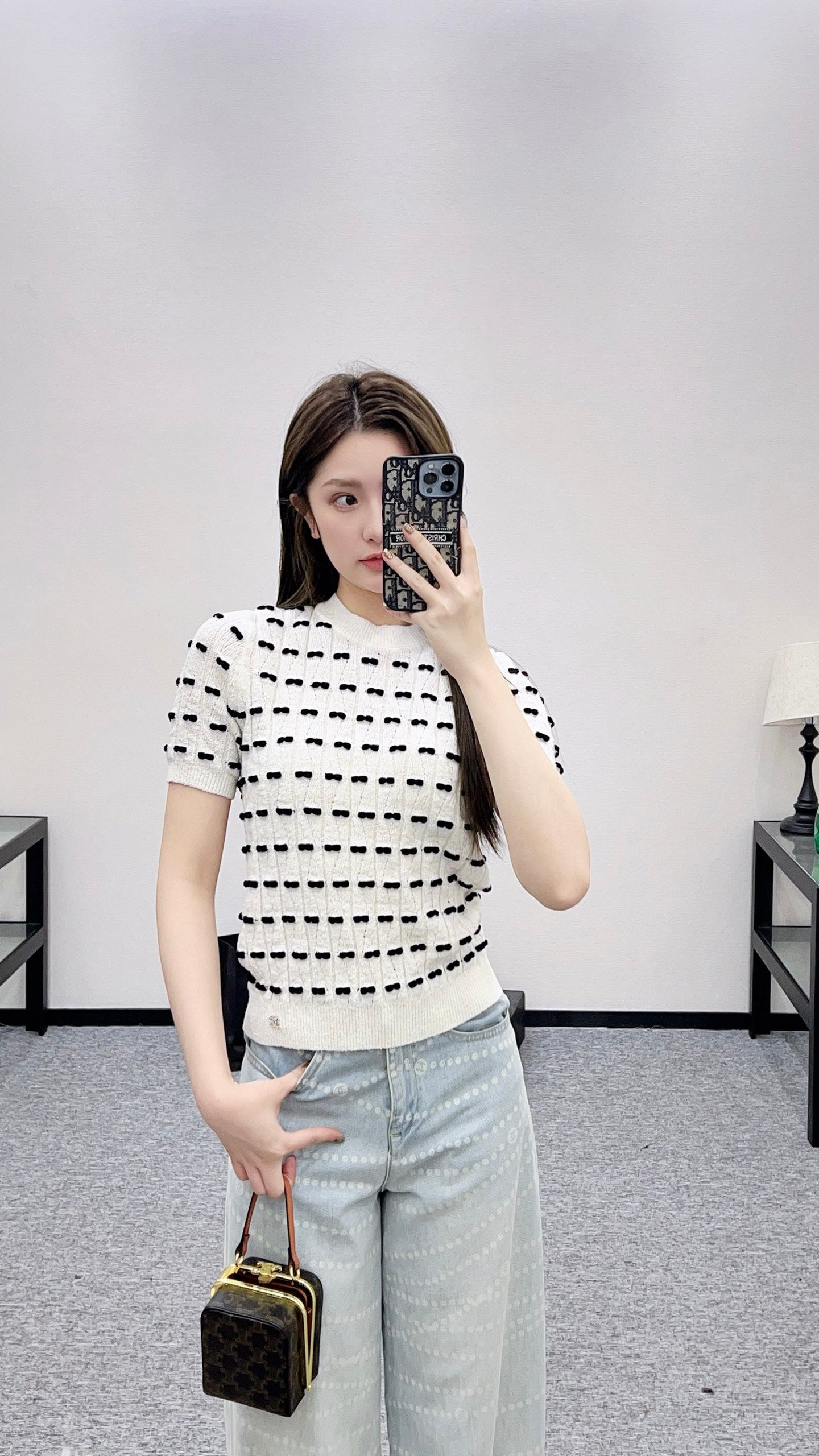 C 25 Bow Knitted Wool Short Sleeves