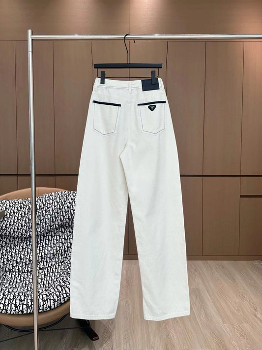 25 new custom contrast color inverted triangle decoration jeans