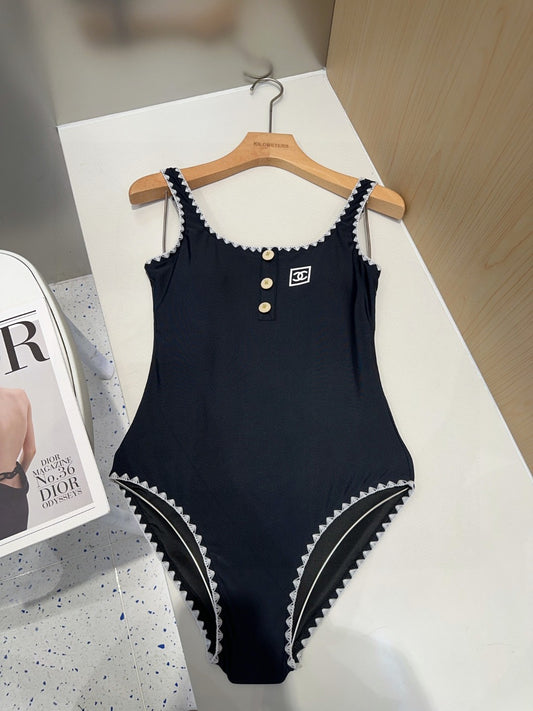 C 25 Black Full Logo Bottom One-piece Swimsuit Shipping