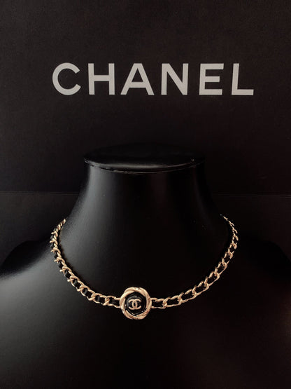 C 25 Black Round Black Leather Necklace