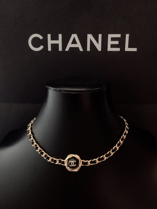 C 25 Black Round Black Leather Necklace