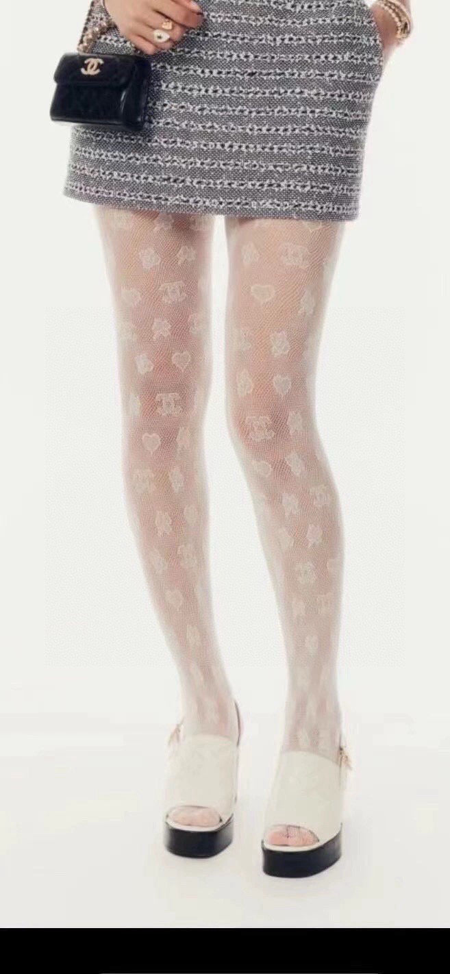 C Heart logo fishnet tights