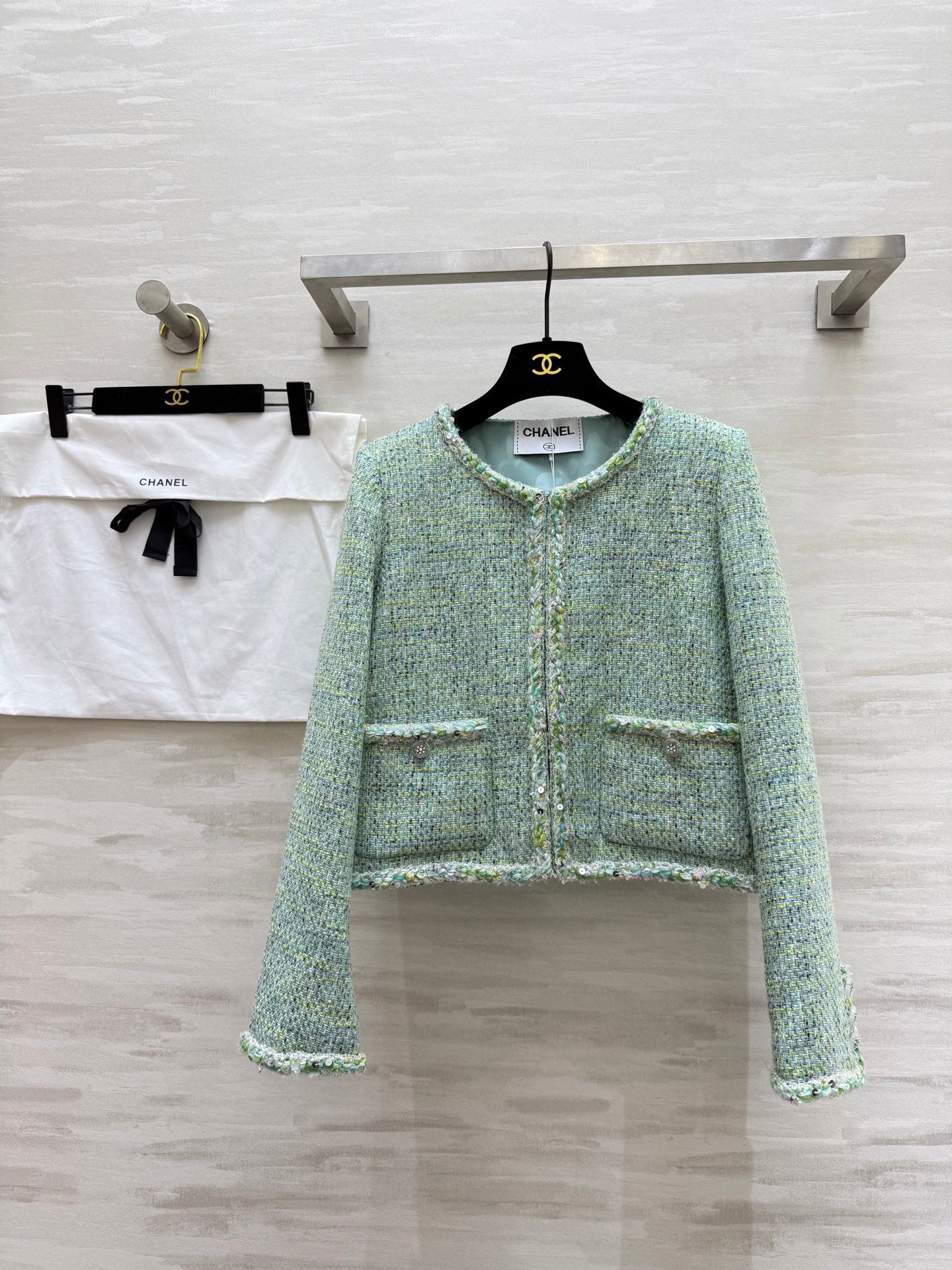 C 25 Green Braided Lace Tweed Jacket