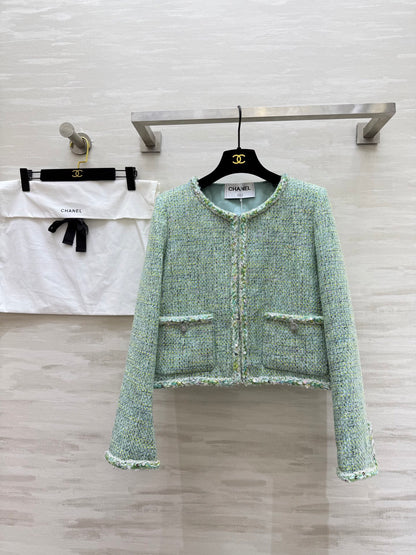 C 25 Green Braided Lace Tweed Jacket