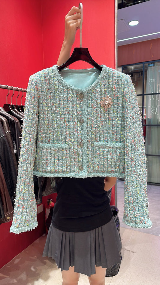 C 25 Tiffany Green Woven Tweed Jacket
