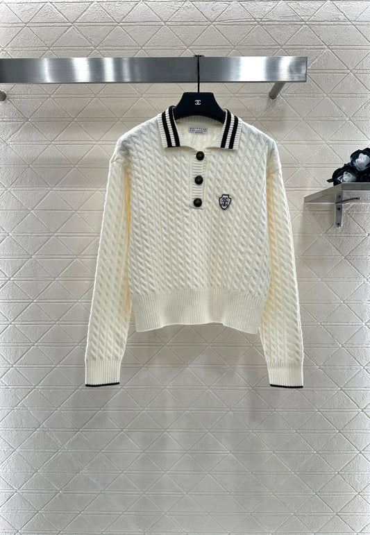 Bru 25 Crochet striped lapel knit