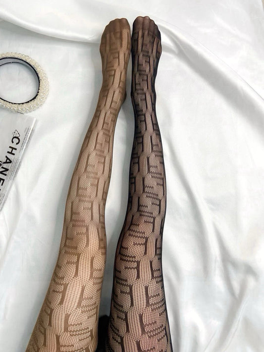 F Hot sale fishnet stockings with monogram