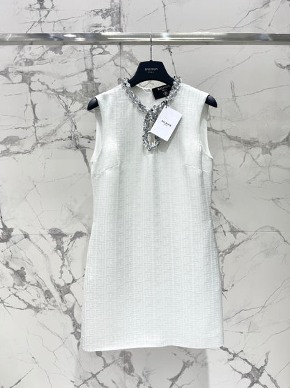 Ba 25 Studded Diamonds Hollow Out Sequins Waist Closing Sleeveless Dress