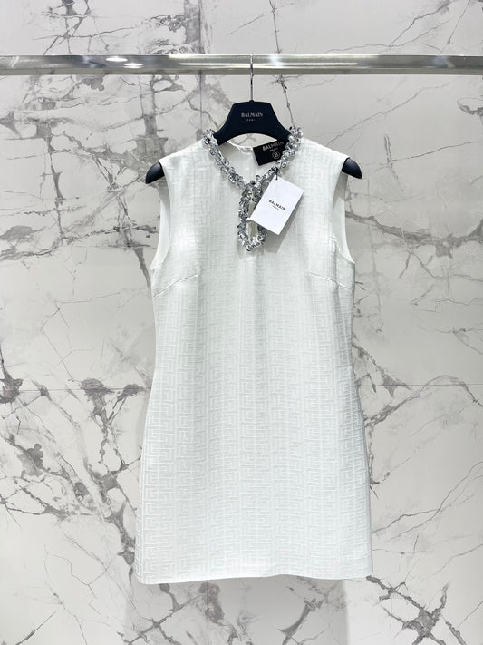 Ba 25 Studded Diamonds Hollow Out Sequins Waist Closing Sleeveless Dress