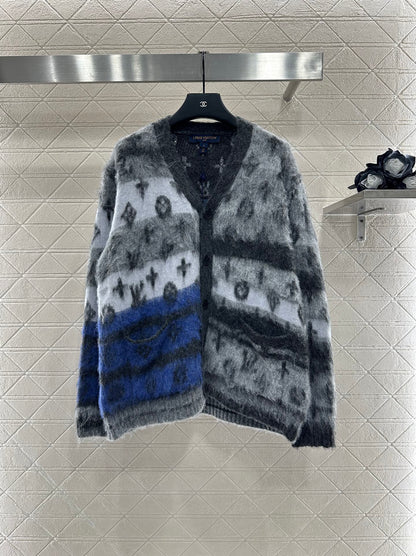 L 25 jacquard contrast mohair cardigan