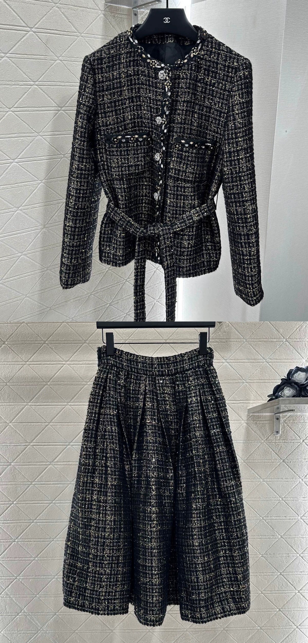 C 25 Round-neck dress and skirt set with beaded hem.