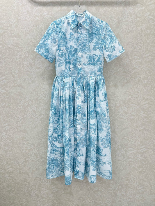 D 25 New Jungle Animal Print Short Sleeve Long Dresses