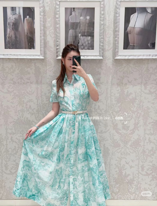 D 25 New Jungle Animal Print Short Sleeve Long Dresses