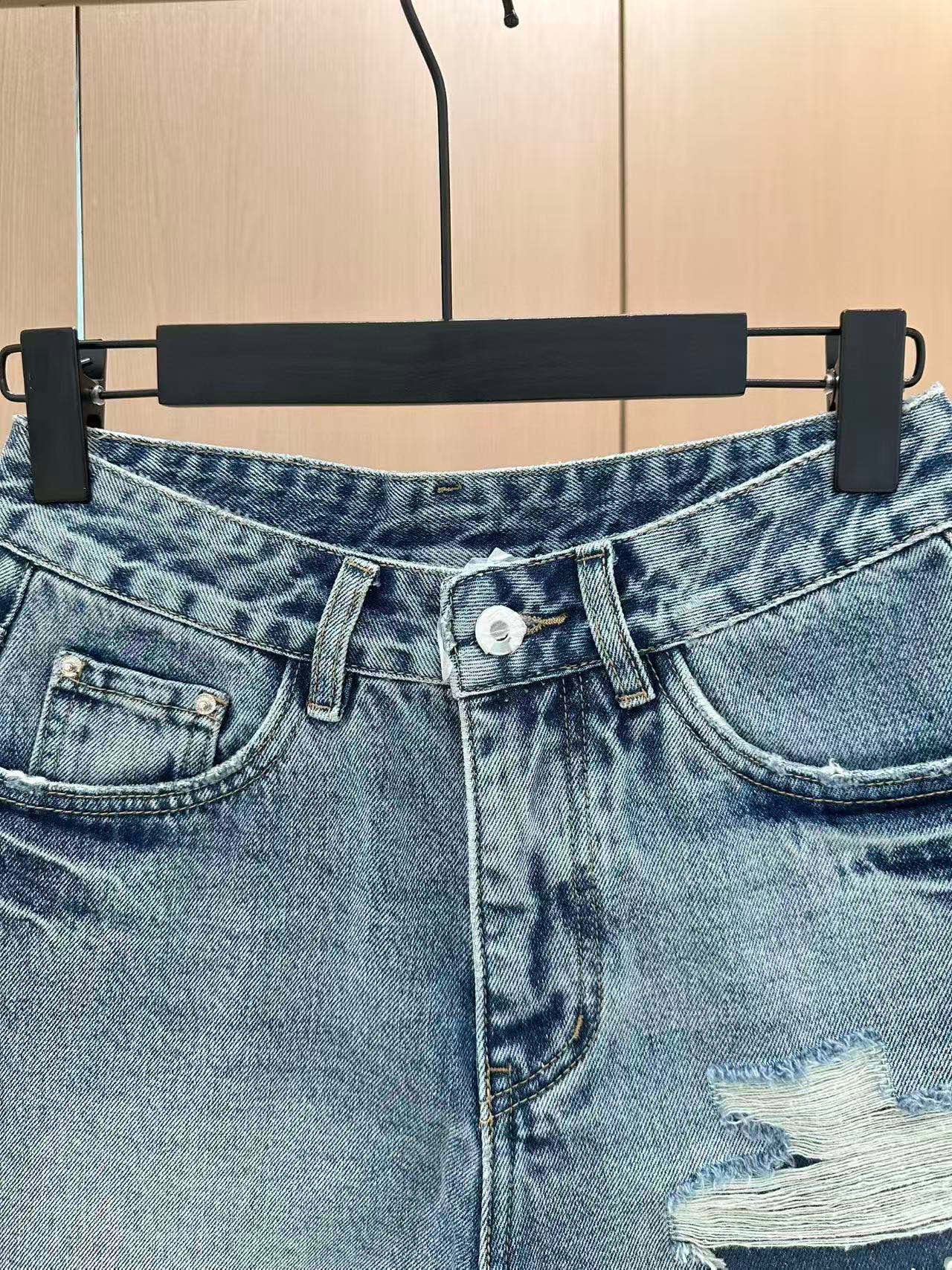 LO 25 Rhinestone Logo Ripped Denim Shorts