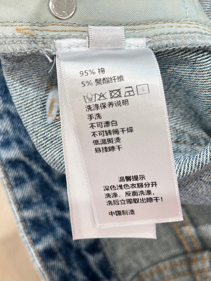 LO 25 Rhinestone Logo Ripped Denim Shorts