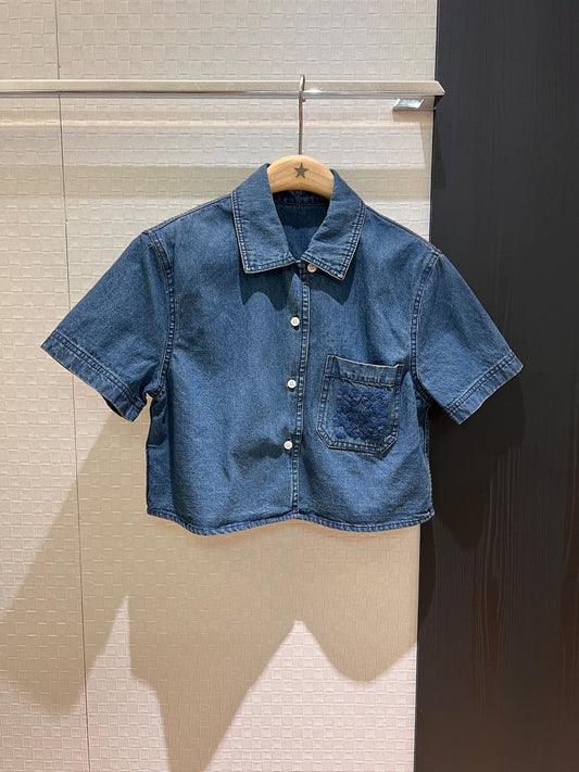 LO 25 Heavy duty embroidered wool logo short sleeve denim jacket