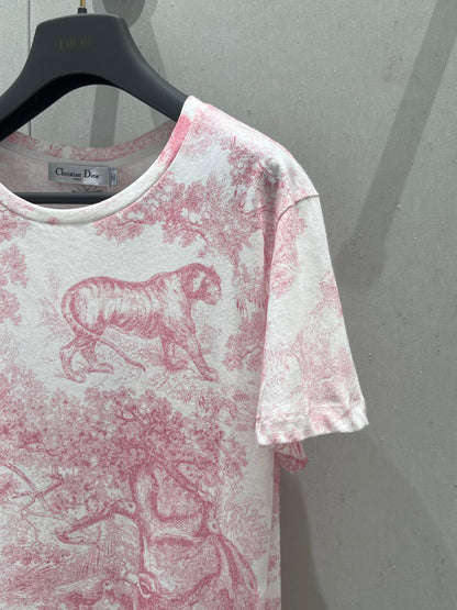 D 25 New Animal Jungle Print Round Neck Short Sleeve T-Shirt(pink green blue)
