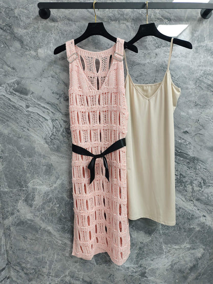 C 25 light pink knit cutout dress