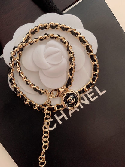 C 25 Black Round Black Leather Necklace