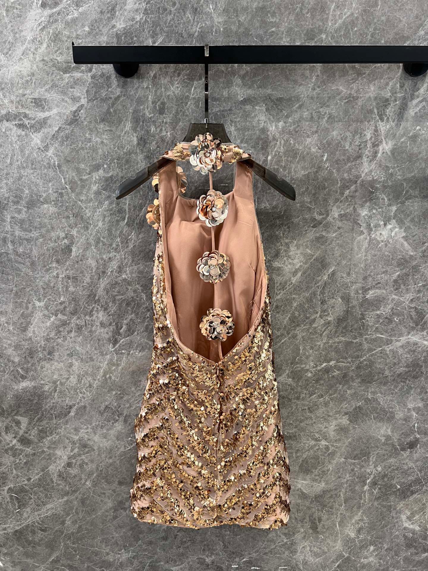ZI 25 Light Luxury Sexy Gold Sequin Backless Dresses