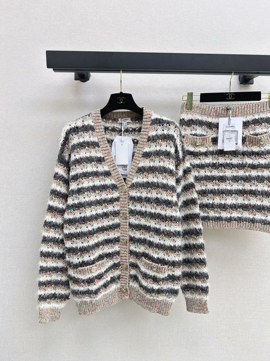 C 25 Cashmere striped knit + skirt set